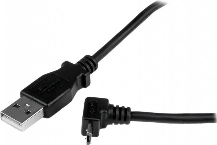 Actual product image StarTech 1m USB 2.0 A to Micro B cable angled upwards - Black - USB A / Micro B data cable / connection cable (1 m, USB 2.0)