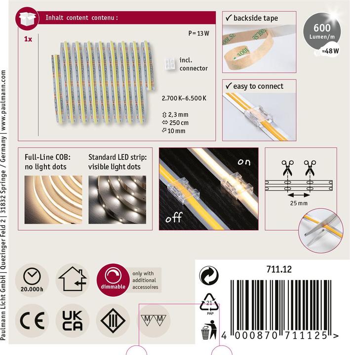 Produktbild Paulmann MaxLED 500 Full-Line COB Stripe (Weiss, 250 cm, Indoor)