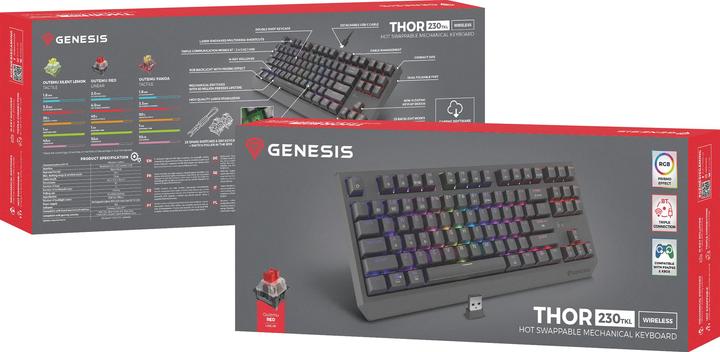 Produktbild Genesis Thor 230 TKL Wireless czarna RGB Outemu Red (US, Kabellos, Kabelgebunden)