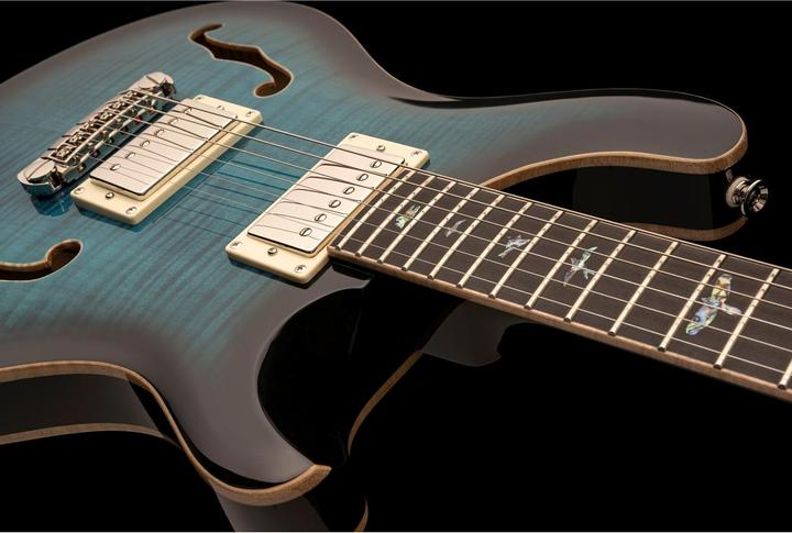 Actual product image PRS SE Hollowbody II Piezo Peacock Blue Burst (Electric guitar, mahogany, Ebony, Beveled Maple Top with Flame Maple Veneer, Beveled Maple Back with Flame Maple Veneer)