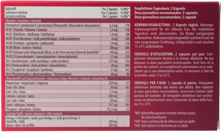 Valeurs nutritives et ingrédients Natalben Maman Quatrefolic (1 pièce(s), Capsules, 132 g)