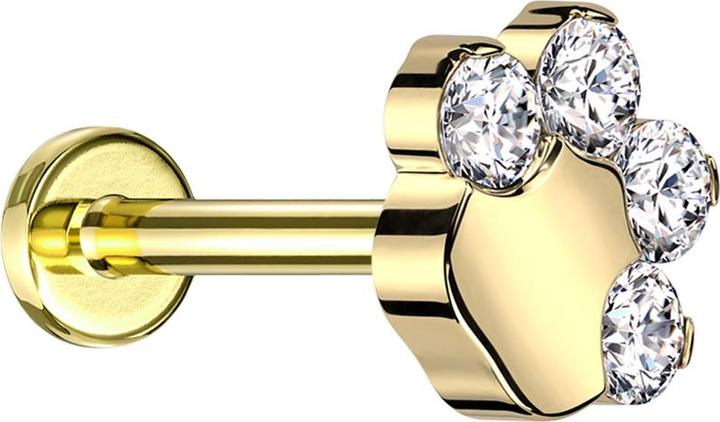 Hollywood Body Jewelry Micro Labret Innengewinde vergoldet Pfote mit Kristallen silber (ohne Messing, Titan G23)