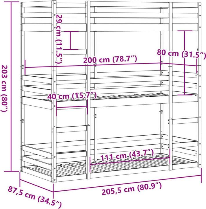 Image du produit VidaXL Lit superposé triple (80 x 200 cm)
