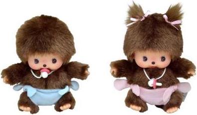 Produktbild Monchhichi Sekiguchi 235370 Original Bebichhichi Junge, aus braunem Plüsch, mit blauer Windel, ca. 15 cm (20 cm)