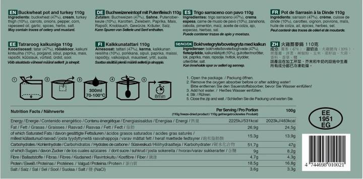 Nährwerte und Zutaten Tactical Foodpack Buchweizen mit gebackener Pute (110 g)