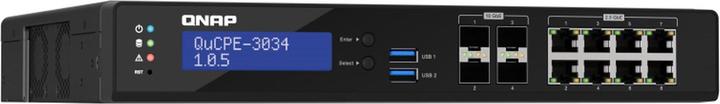 Actual product image QNAP QuCPE-3034-C3758R-16G Intel Atom C3758R 8x2.5GbE RJ45 ports and 4x10GbE SFP+ ports 2xM.2 2280 N (12 Ports)
