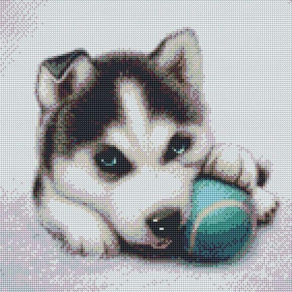 DiamantArt Diamond Painting Der freche Husky, 40 x 40 cm, runde Steine