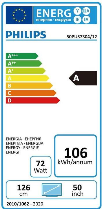 Label énergétique Philips 50PUS7304 (50", LCD, 4K, 2019)