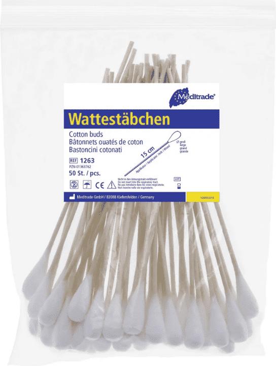 Meditrade Wattestäbchen, unsteril - 500 Stück - grosser Wattekopf, Holz