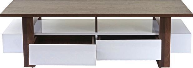 Produktbild Swisshandel24 TV-Rack, Fernsehtisch Lowboard Schrank, 3D-Struktur Walnuss-Optik hochglanz 46x150x45cm