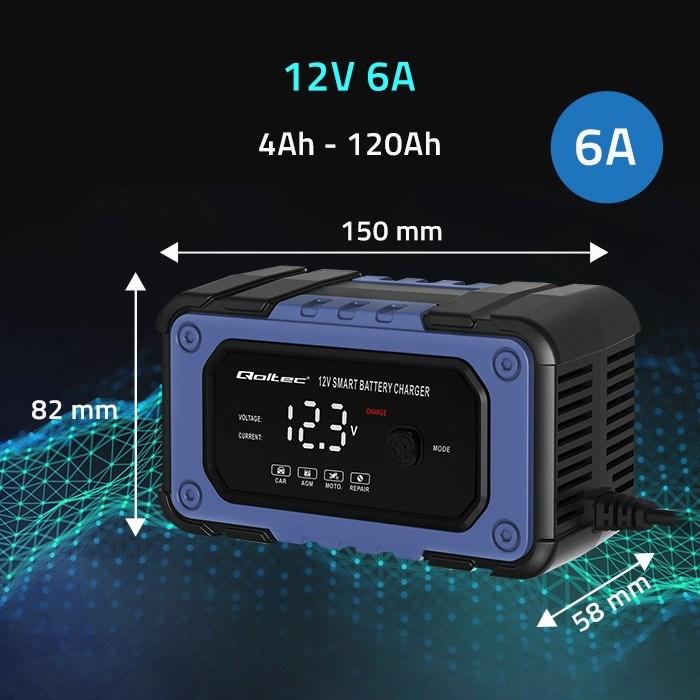 Immagine prodotto Qoltec Prostownik do akumulatora z funkcją naprawy | Inteligentna mikroprocesowa ładowarka| 12V | (12V, 6 A)