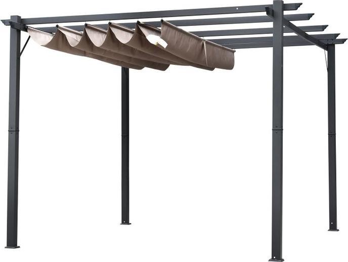 Actual product image Swisshandel24 Pergola gazebo patio cover with sliding roof garden aluminium charcoal grey+coffee brown 3x3x2.23 m (300 cm, 300 cm)