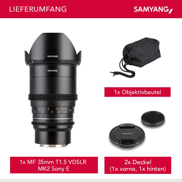 Actual product image Samyang MF 35mm T1.5 VDSLR MK2 Sony E (Sony E, full size, APS-C / DX, Micro Four Thirds)