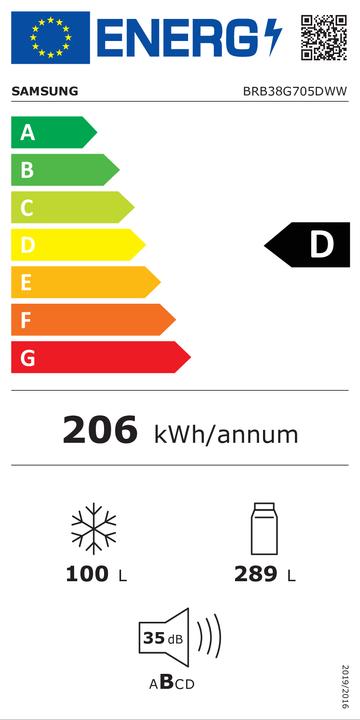 Etichetta energetica Samsung Frigorifero Combinato da Incasso F1RST 75 AI Total No Frost 389L BRB38G705DWW (389 l)