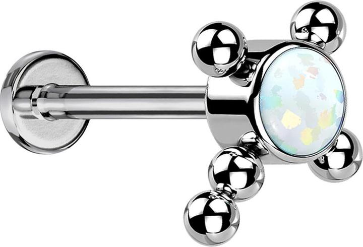 Produktbild Star Piercing Micro Threadless Labret silber Kreuz Kugeln Opal weiss (ohne Messing, Titan G23)