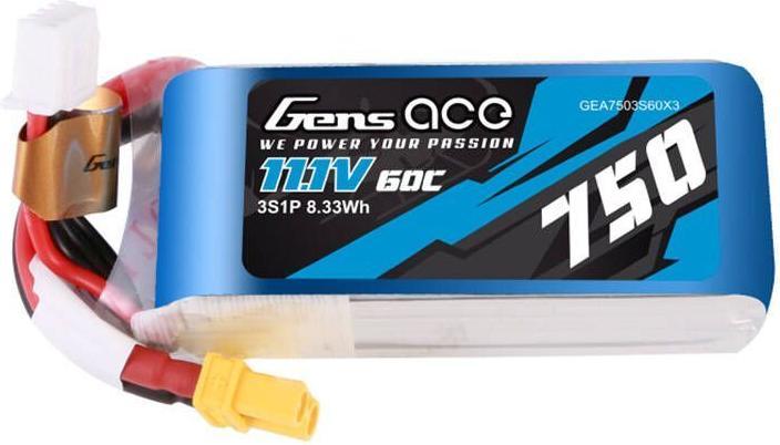 Actual product image Gens Ace 750MAH 11.1V 60C 3S1P LIPO BATTERY PACK WITH XT30 (11.10 V, 750 mAh)