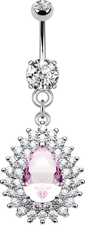 Produktbild Star Piercing Banane silber mit Anhänger doppellinig Kristalle und Tropfenkristall (Messing, Chirurgenstahl 316L)