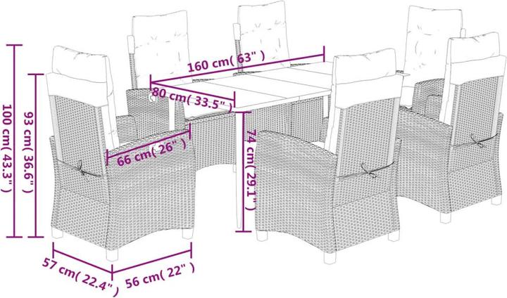 Produktbild VidaXL Gartenmöbel Essgruppe Gartengarnitur Sitzgruppe 7tlg Hellgrau Poly Rattan (80 cm)