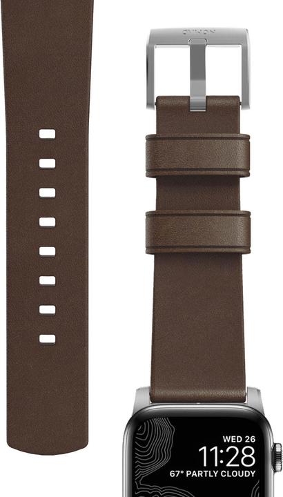 Actual product image Nomad Modern Connector Strap (44 mm, Leather, Stainless steel)