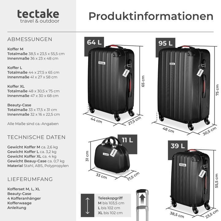 Immagine prodotto tectake Set di valigie rigide Cleo 4 pezzi con valigetta (95 l, L (90 - 115l))