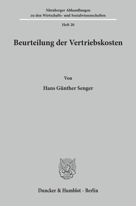 Produktbild Beurteilung der Vertriebskosten. (Hans Günther Senger, 1963)