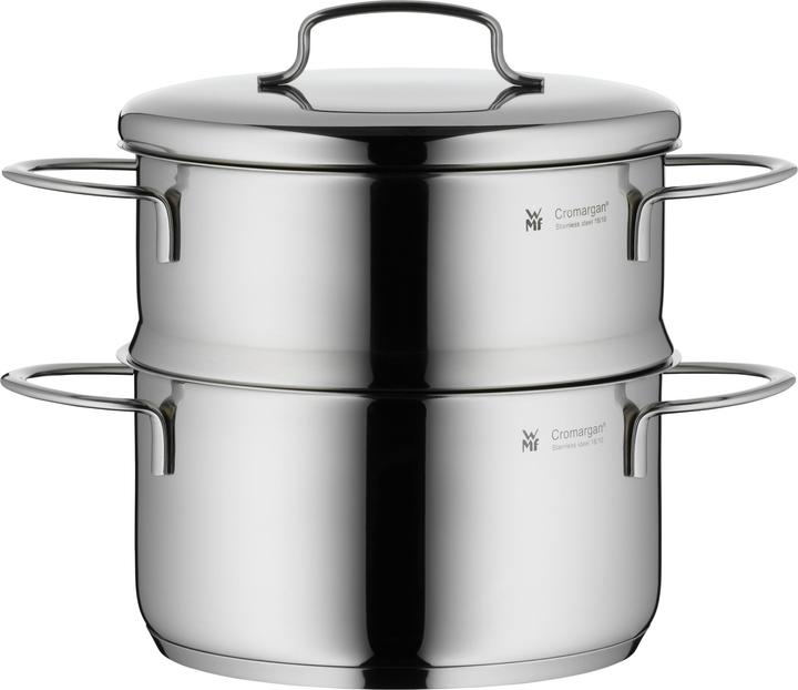 Produktbild WMF Kochtopf Dampfgarer 16cm klein Metalldeckel 1,2l Mini Edelstahl Induktion (16 cm, Dampfkochtopf, Edelstahl)