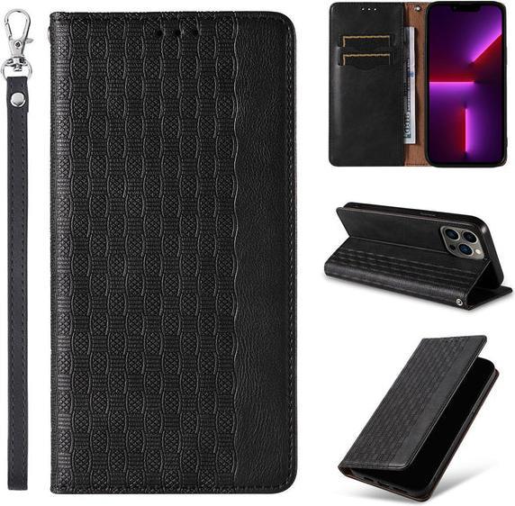 Actual product image Hurtel Magnet Strap Case Case for iPhone 13 Pro Pouch Wallet + Mini Lanyard Pendant Black (Apple iPhone 13 Pro)