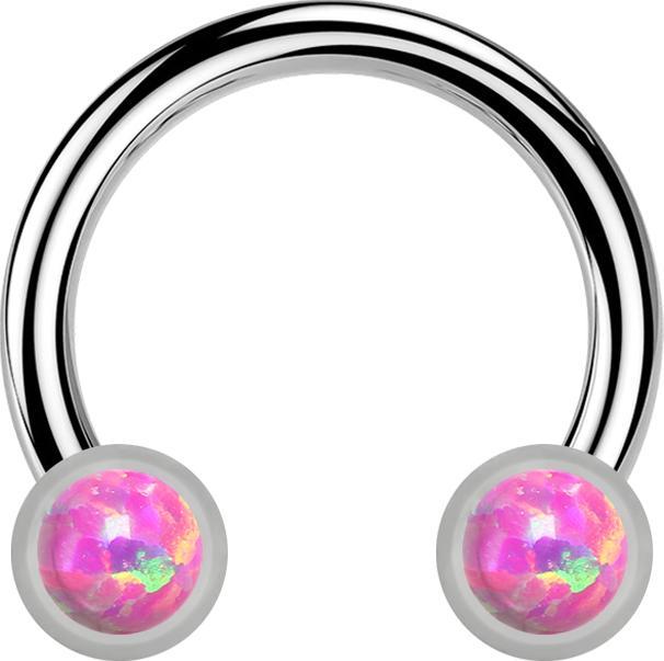 Produktbild Star Piercing Micro Threadless Circular Barbell silber mit zwei Zylindern silber front Opal pink (ohne Messing, Titan G23)
