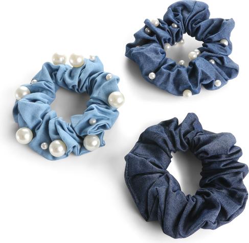 Trisa Fashion Denim Scrunchies mit Perlen (Haargummi)