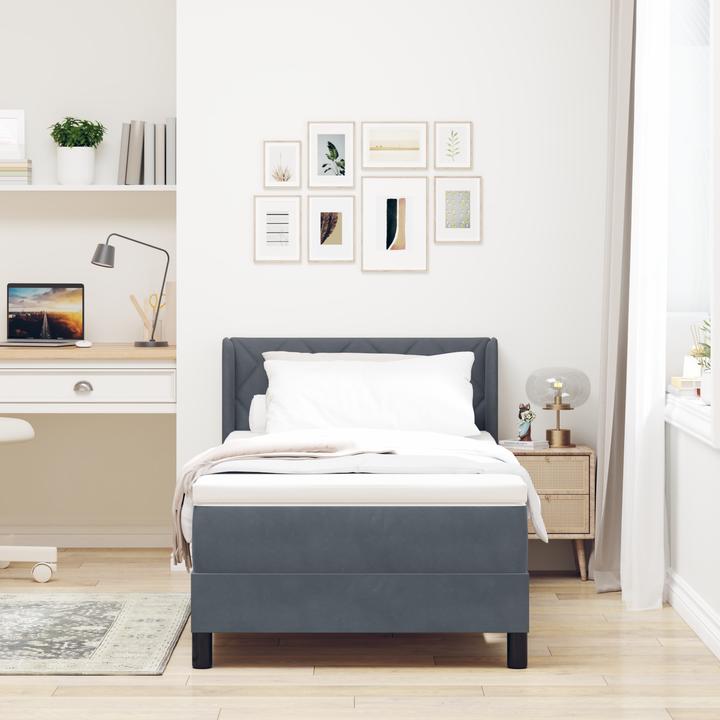Produktbild VidaXL Boxspringbett mit Matratze Dunkelgrau 90x200 cm Samt (90 x 200 cm)