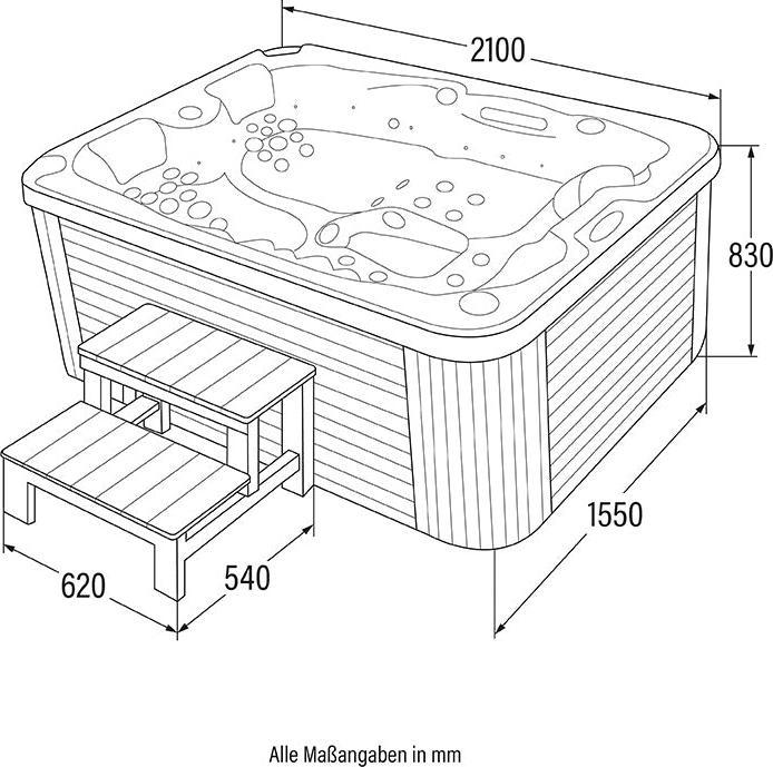 Produktbild Home Deluxe Outdoor Whirlpool GARDEN, 51 Massagedüsen, Beleuchtung, Treppe und Thermoabdeckung, 2 Personen
