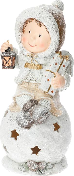 Produktbild GuGus LED Figur Kind sitzend auf Kugel aus Polyresin mit Laterne und Engelflügeln