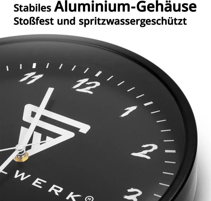 Produktbild Stahlwerk Wanduhr 30 cm schwarze Werkstattuhr mit Aluminium-Gehäuse RCC-Uhrwerk (30 cm)