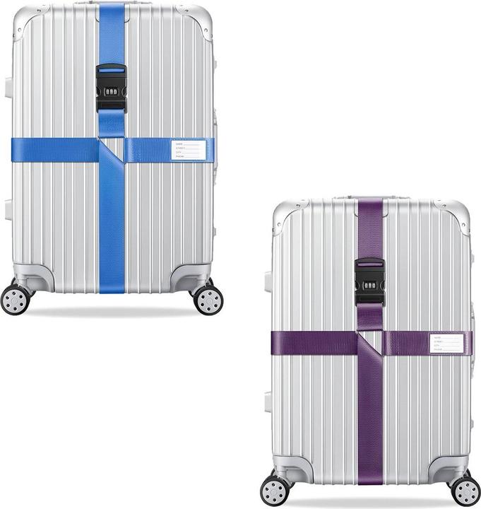 Produktbild König Design 2x Kreuz Kofferband Koffergurt Gepäckband Kofferriemen Gepäckgurt Zahlencode Set
