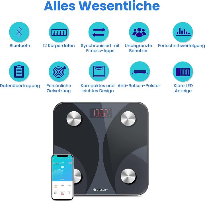 Image du produit Etekcity Digitale Körperfettwaage mit Bluetooth und App-Unterstützung (180 kg)