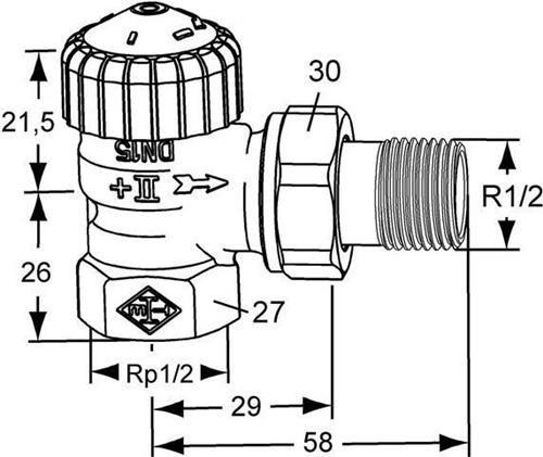 Productafbeelding Heimeier Thermostaat onderste deel V-exact II hoek 1/2" 3711-02.000 voorinstelbaar