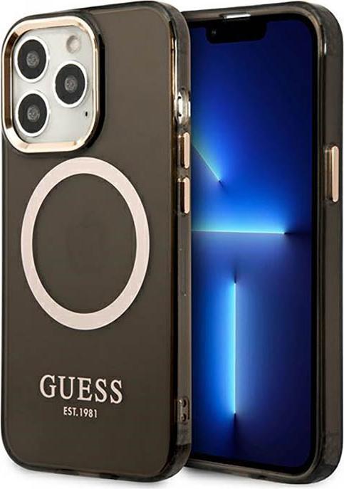 Actual product image Guess GUHMP13XHTCMK iPhone 13 Pro Max 6.7" czarny/black hard case Gold Outline Translucent MagSafe (Apple iPhone 13 Pro Max)