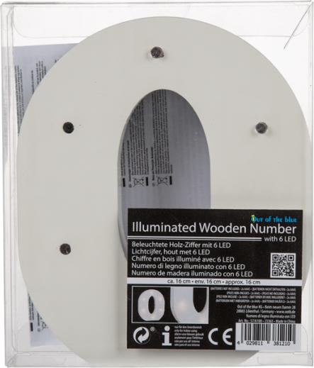 Actual product image Ootb Illuminated wooden letter O, with 6 LEDs, approx. 16 cm