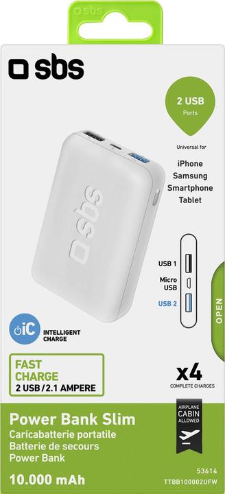 Produktbild SBS Power Bank Extra Slim mit 10000 mAh Dual Charge (10000 mAh, 37 Wh)