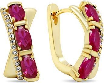 Brilio Silver - Bold gold-plated earrings with fuchsia zircons EA458YR