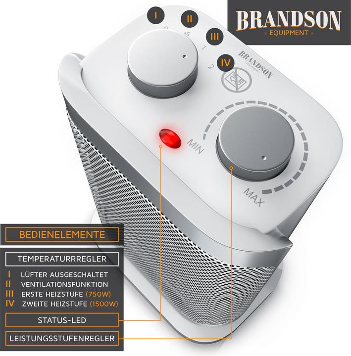 Image du produit Brandson Ventilateur chauffant avec élément chauffant en céramique 1500 W (1500 W)