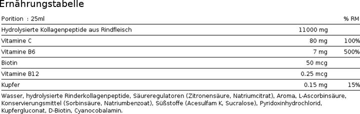 Valori nutrizionali e ingredienti Nutrend Collagene liquido (1 Pezzo/i, Liquido, 690 g)