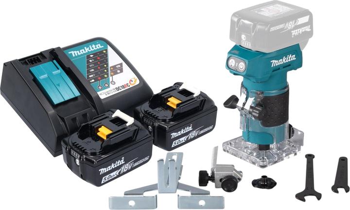Produktbild Makita DRT 52 RT Akku Kantenfräse 18 V 6 mm Brushless + 2x Akku 5,0 Ah + Ladegerät
