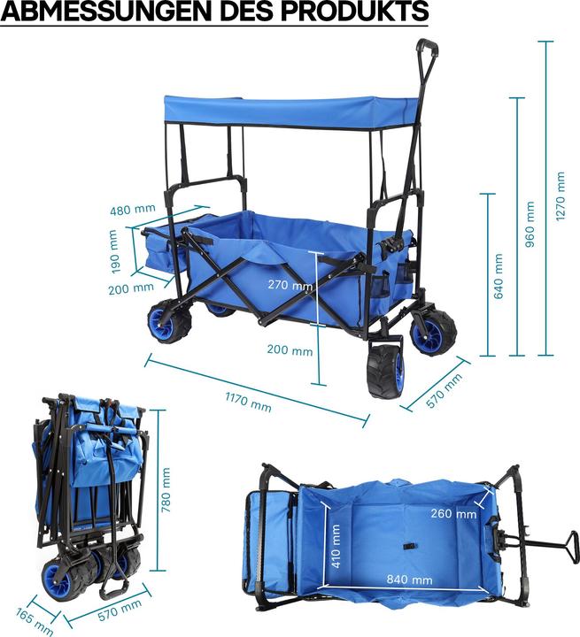 Image du produit Toboli Bollerwagen pliable avec toit solaire Bollerwagen pliable