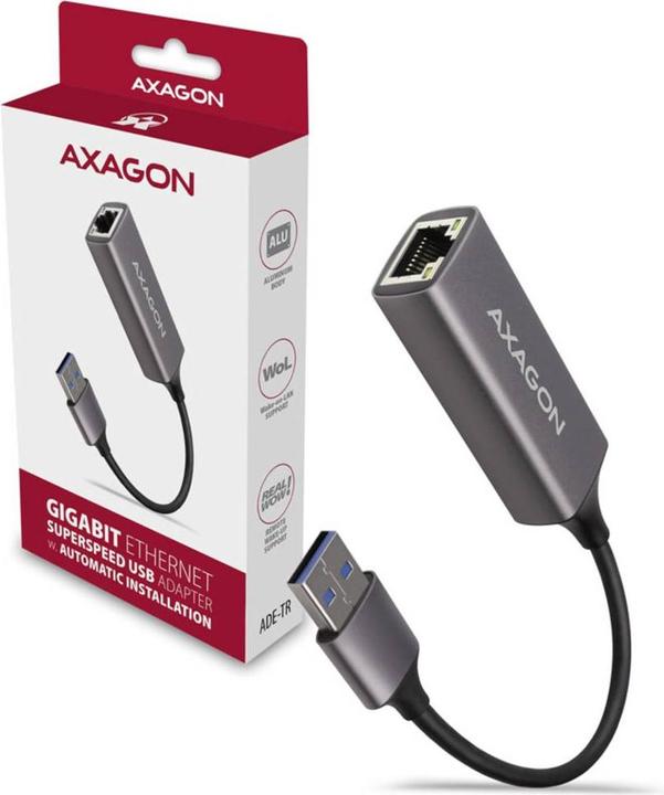 Image du produit Axagon ADE-TR Adaptateur Gigabit Ethernet 10/100/1000 - USB 3.1 type A, gris titane (USB 3.1, RJ45 (1x))