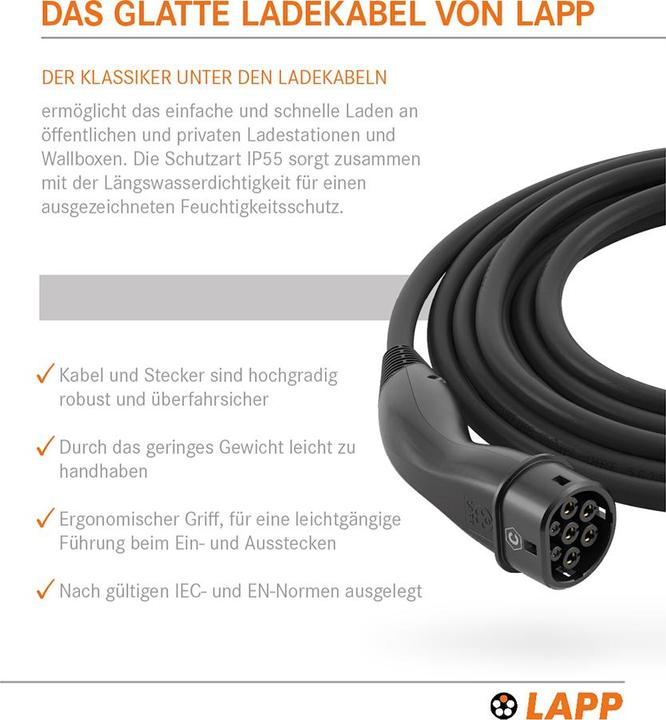 Image du produit Lapp Mobility EV-TYP2 Câble de recharge (Type 2, 22 kW, 32 A, 7 m)