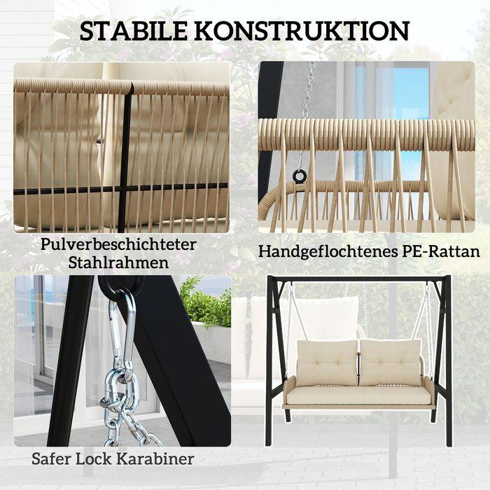 Immagine prodotto Swisshandel24 2-Sitzer Hollywoodschaukel Rattan, bis 240 kg, 115x66x44 cm Beige