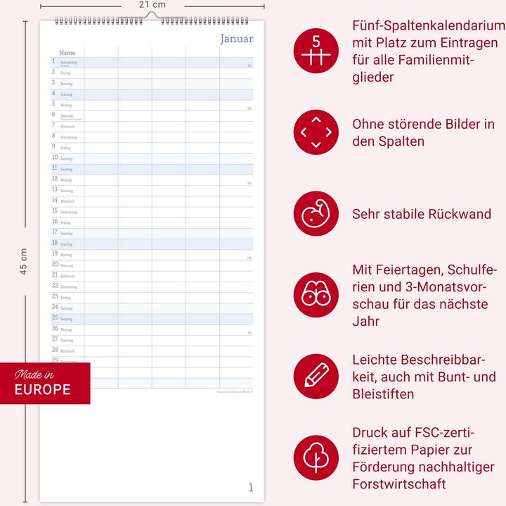 Actual product image Familienplaner zum Selbstgestalten 2026 (21 x 45 cm, Hardcover, German)