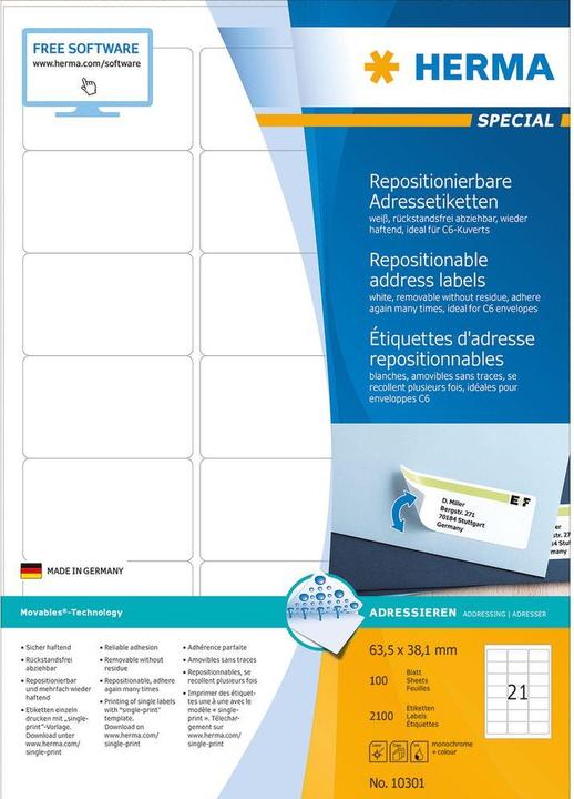 Immagine prodotto HERMA Etichette per indirizzi rimovibili A4