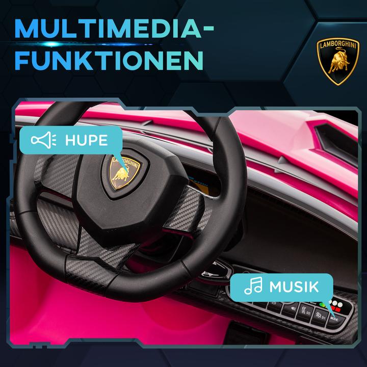 Actual product image Swisshandel24 Lamborghini Kinderauto, pink, Fernbedienung, Bluetooth, 30kg Belastbarkeit (12 V)